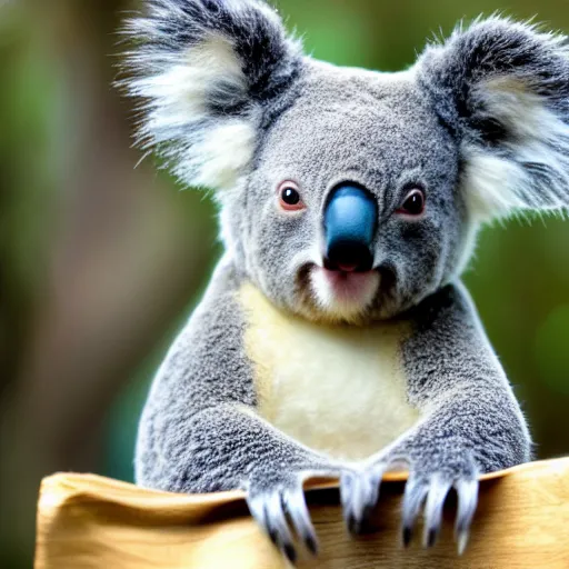 Prompt: photo of koala wearing a top hat,