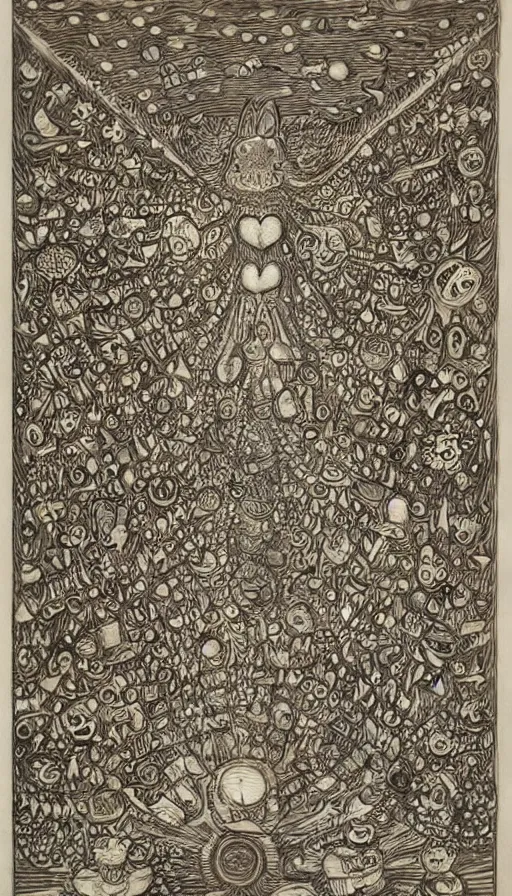 Image similar to The end of an organism, by Louis Wain engraved on a wooden board, collored