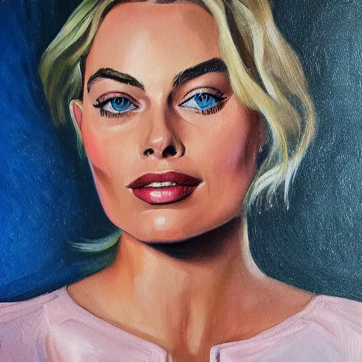 Image similar to margot robbie, oil painting, renascentist