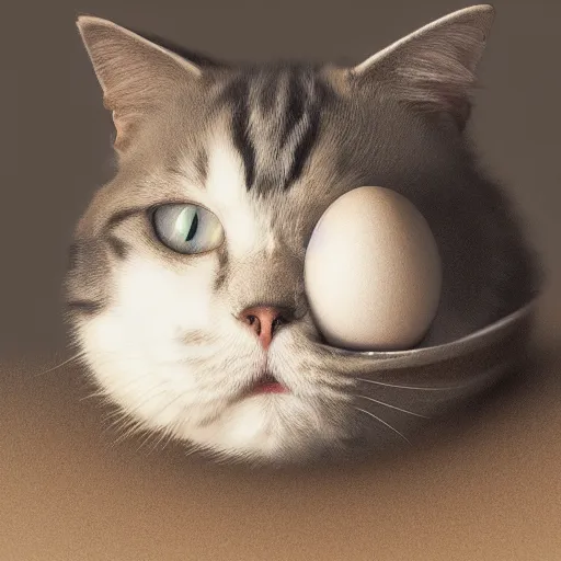 Image similar to A cat hatching from an egg, studio lighting, photorealistic, 4K