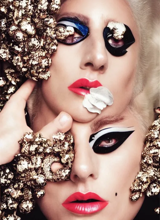 Image similar to lady gaga styled by nick knight posing in an expensive mansion setting , vogue magazine, Highly realistic. High resolution. Highly detailed. Dramatic. 8k.4k.