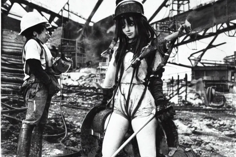 Image similar to anime catgirl working in a coal mine, 3 5 mm historical photography