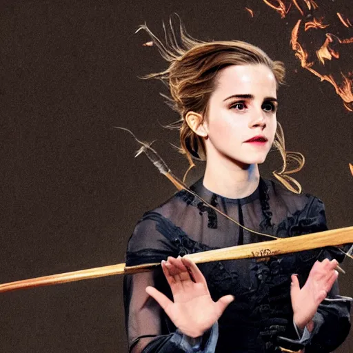 Image similar to a 4k photo of Emma Watson flying in a magical broomstick