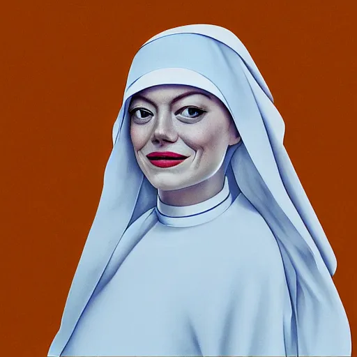 Prompt: portrait of emma stone dressed as a nun, hyper detailed, award winning