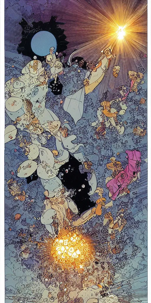 Image similar to a diamond with light shinying through it, michael kaluta, charles vess and jean moebius giraud