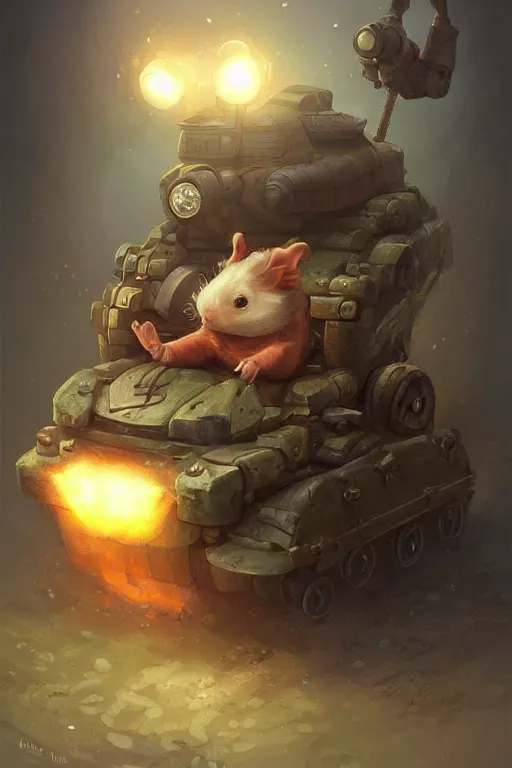 Prompt: cute little anthropomorphic Guinea Pig driving a tiny tank, tiny, small, short, American tanker outfit, cute and adorable, pretty, beautiful, DnD character art portrait, matte fantasy painting, DeviantArt Artstation, by Jason Felix by Steve Argyle by Tyler Jacobson by Peter Mohrbacher, cinematic lighting