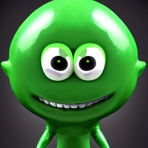 Image similar to 3 d octane render of a transparent chibi green slimeball character with eyes