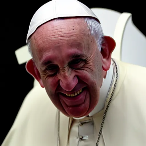 Prompt: photorealistic pope francis with evil grin, wearing native american headdress