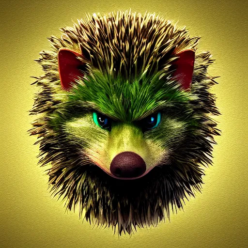 Prompt: behance hd, 3 d head of angry green hedgehog, cgsociety, symmetrical logo, a digital painting by marvel, cgsociety