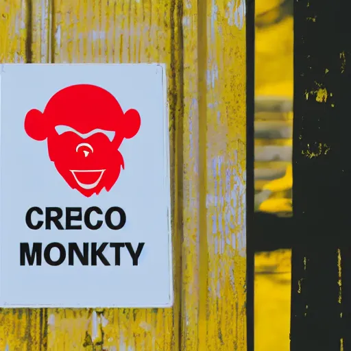 Image similar to a warning sign with a vector illustration of a monkey in a tuxedo crossed out by a red x,