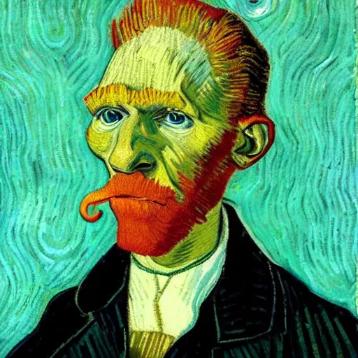 Image similar to handsome squidward portrait, van gogh art style, chad