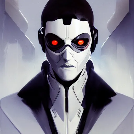 Prompt: portrait of a character with many robotic eyes, wearing sleek clothes, wearing a flowing white tailcoat, wearing a futuristic insectoid armored white mask with five circular lenses for eyes, many eyes, dramatic lighting, illustration by Greg rutkowski, yoji shinkawa, 4k, digital art, concept art, trending on artstation