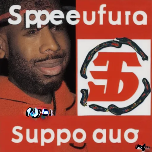 Image similar to bodega weed nuggs with supreme logo superimposed on top album art