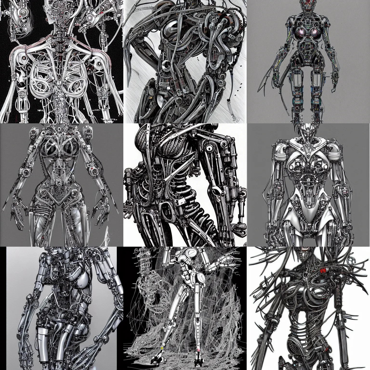 Prompt: biomechanical robotic woman drawn by nihei tsutomu