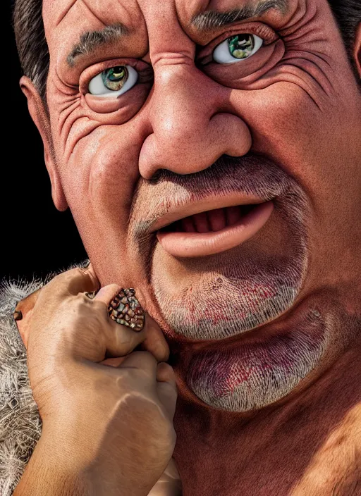 Image similar to closeup portrait of fred flintstone, depth of field, zeiss lens, detailed, symmetrical, centered, fashion photoshoot, by Annie Leibovitz and Steve McCurry, David Lazar, Jimmy Nelsson, Breathtaking, 8k resolution, extremely detailed, beautiful, establishing shot, artistic, hyperrealistic, beautiful face, octane render