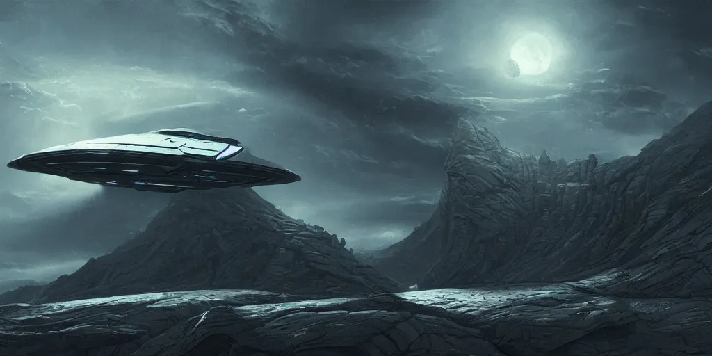 Image similar to Prometheus spaceship, evening, detailed matte painting, Giger, Artstation