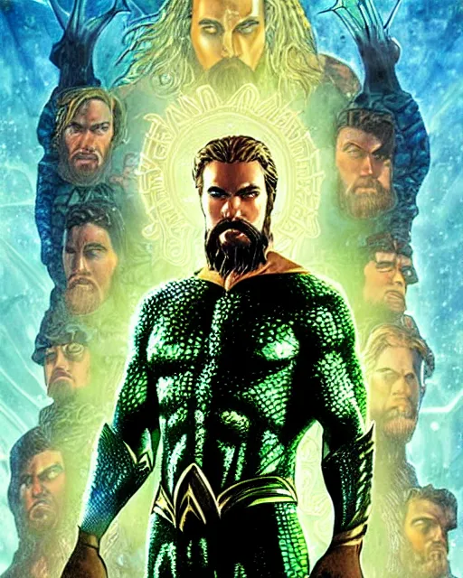 Prompt: movie poster portrait of aquaman, drew struzan style art