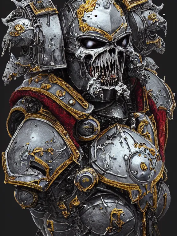 Prompt: portrait art of 8k ultra realistic undead corrupted space marine king, ornate intricate crown, smashed glass helmet , detailed intricate ornate armour,decaying, cybernetic, full of colour, cinematic lighting, battered, trending on artstation, 4k, hyperrealistic, focused, extreme details,unreal engine 5, cinematic, masterpiece, art by ayami kojima, giger