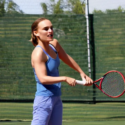 Image similar to natalie portman as thor playing tennis, marble sculpture