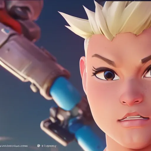 Prompt: a wholesome animation key shot of zarya from overwatch, close up, studio ghibli, pixar and disney animation, sharp, rendered in unreal engine 5, clear sky, anime key art by greg rutkowski, bloom, dramatic lighting