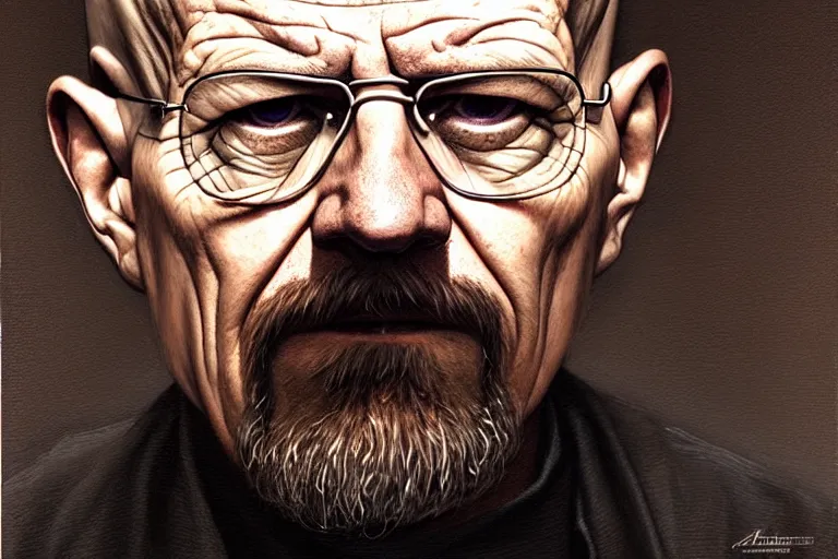 Image similar to ted kaczynski as walter white from breaking bad. oil painting elegant, highly detailed, centered, digital painting, artstation, concept art, smooth, sharp focus, illustration, artgerm, tomasz alen kopera, peter mohrbacher, donato giancola, joseph christian leyendecker drew struzan