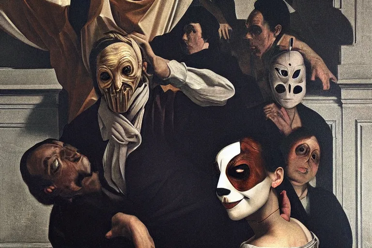 Image similar to the night of the purge,, highly detailed, 8 k resolution, art by caravaggio, modern art, optical illusion