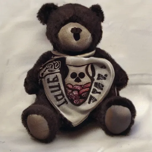 Image similar to teddy bear but with bloody skull face