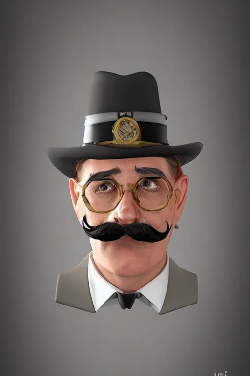 Image similar to inspector mustache, realistic photo, 65mm, digital art, trending on artstation