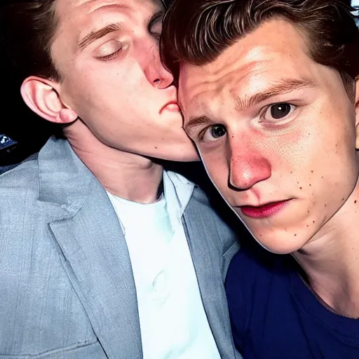 Image similar to Tom holland kissing the top of Walt Disney’s head