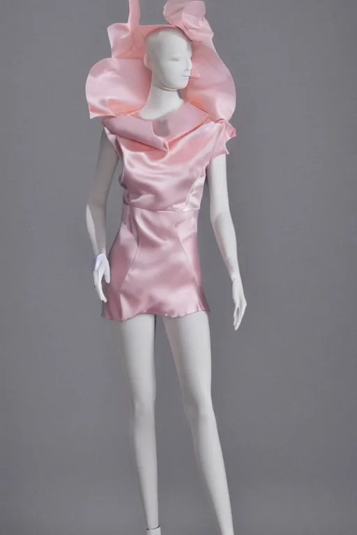 Prompt: A mannequin wearing a softpink,satinmodulation, satin clothing