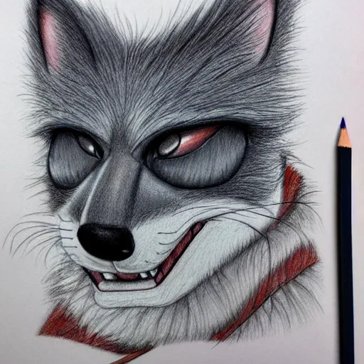 Prompt: colored Pencil drawing of cartoon furry character, highly detailed