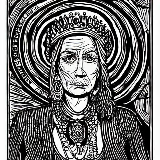 Image similar to mcbess and rutkowski portrait of the queen of an ancient civilisation. its people were said to be wise and just, and their city was a beautiful place full of wonderful buildings and treasures.