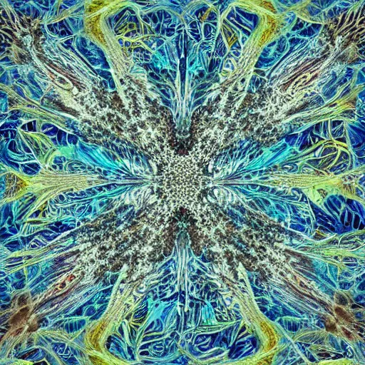Prompt: beautiful and artistic mycelium on a fantastic planet and unusual inhabitants of the oceans, highly detailed, pattern with optical illusion, tiling texture, repeating textile pattern