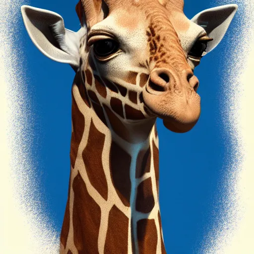 Image similar to a highly detailed portrait of a humanoid giraffe in a blue cloak, adventurer, artstation, deviantart, professional, unreal engine 5, octane render