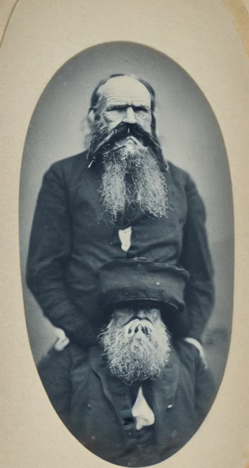 Prompt: a Albumen print photograph of a grizzled old sea captain with a walrus mustache and no beard