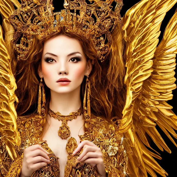 Prompt: photo of a very beautiful!! angel queen with ornate robes, highly detailed, 4 k, hdr, smooth, sharp focus, high resolution, award - winning photo