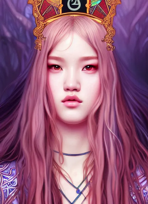 Image similar to jossi of blackpink, king, tarot card, highly detailed, digital painting, smooth, sharp focus, illustration, ultra realistic, 8 k, art by artgerm and alphonse mucha