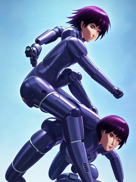 Image similar to a fullbody portrait of motoko kusanagi riding on top of a tachikoma : : stand alone complex, ghost in the shell, netflix : : by ilya kuvshinov, rossdraws, artgerm, sola digital arts, anti aliasing, raytracing : :