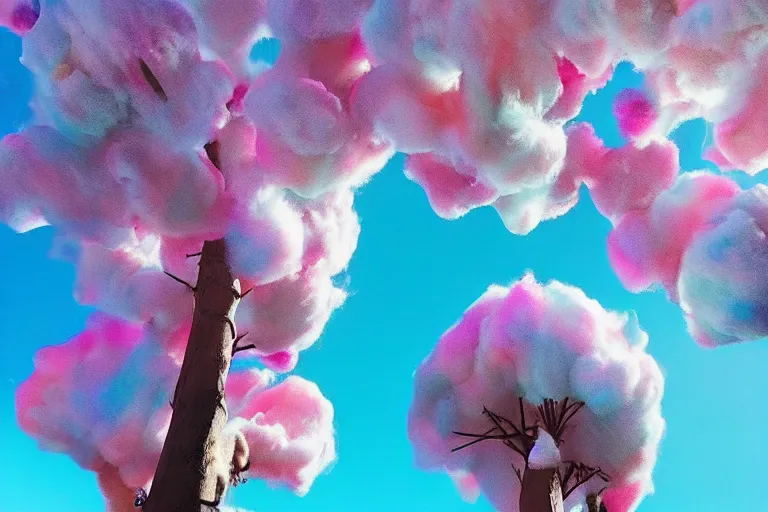 Image similar to photograph of a planet with cotton candy trees, 🍭 people cute, animation, Pixar style, happy fun