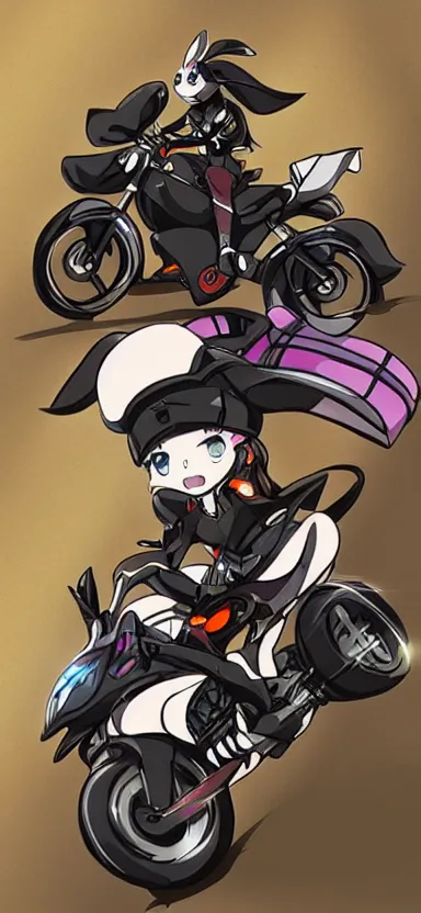 Prompt: a bunny riding a motorcycle, anime, detailed, kawaii