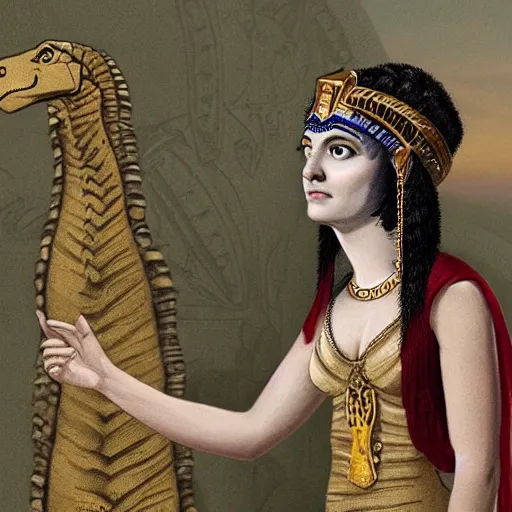 Image similar to cleopatra as a dinosaur