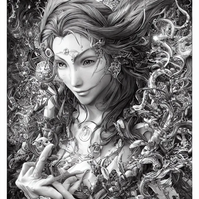 Prompt: the portrait of chaotic good female druid alchemist as absurdly beautiful, gorgeous, elegant, young gravure idol, an ultrafine hyperdetailed illustration by kim jung gi, irakli nadar, intricate linework, sharp focus, bright colors, octopath traveler, final fantasy, unreal engine 5 highly rendered, global illumination, radiant light, detailed and intricate environment