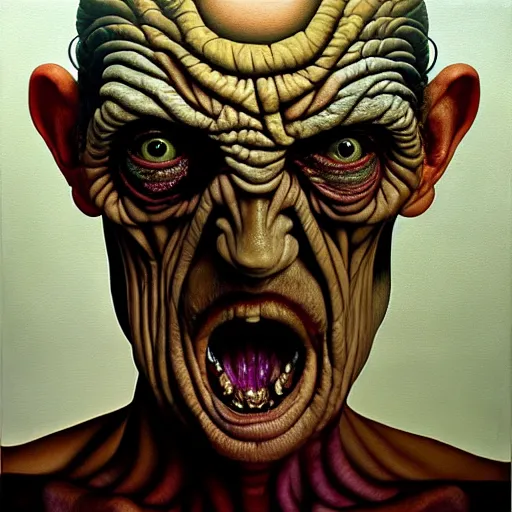 Prompt: ethos of ego, mythos of id, monsters of madness. by heraldo ortega, hyperrealistic photorealism acrylic on canvas, resembling a high - resolution photograph