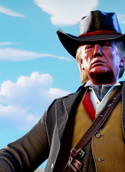 Prompt: film still of donald trump in red dead redemption 2 ( 2 0 1 8 video game )