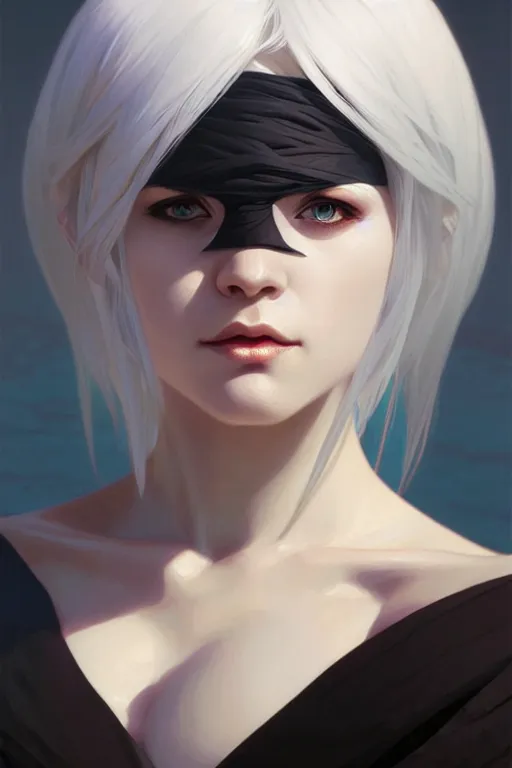 Prompt: a very beautiful white haired ninja girl, fantasy, portrait, sharp focus, intricate, elegant, digital painting, artstation, matte, highly detailed, concept art, illustration, ambient lighting, art by ilya kuvshinov, artgerm, alphonse mucha, and greg rutkowski