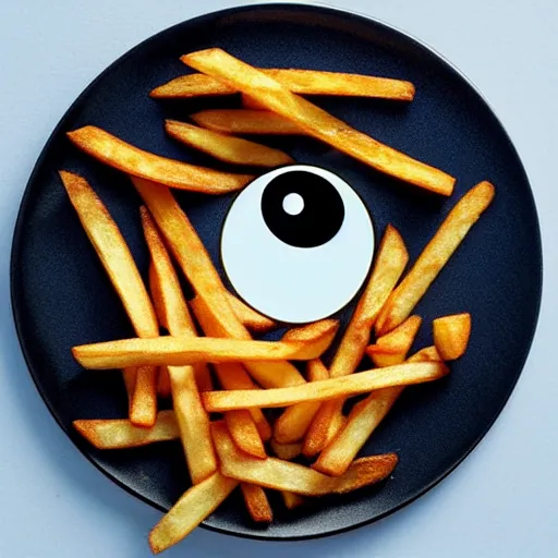 Prompt: French fries with eyes
