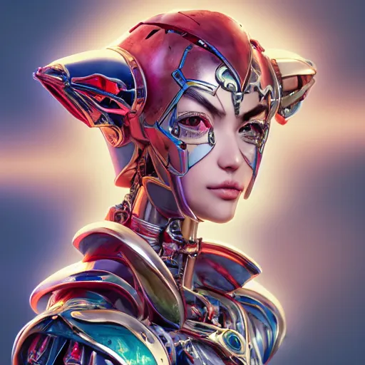 Image similar to studio portrait of lawful good colorful female holy mecha paladin absurdly beautiful, elegant, young sensual graceful woman, ultrafine hyperrealistic detailed face illustration by kim jung gi, irakli nadar, intricate linework, sharp focus, bright colors, matte, octopath traveler, final fantasy, unreal engine highly rendered, global illumination, radiant light, intricate environment