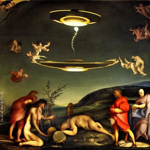 Prompt: ufo landing, renaissance painting