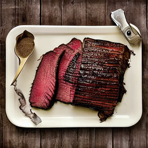 Prompt: brisket recipe, grill, old book, gustav dore illustrated