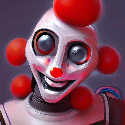 Image similar to concept art of robot clown by jama jurabaev, brush hard, artstation, cgsociety, high quality, brush stroke